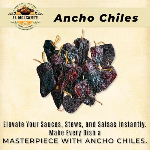 Dried Ancho Chiles 8oz Whole Mild Mexican Chili Peppers Mole Enchiladas | Sweet smoky dried poblano. Rehydrate for birria, tamales, salsa, sauces & stews. All natural. Resealable bag.