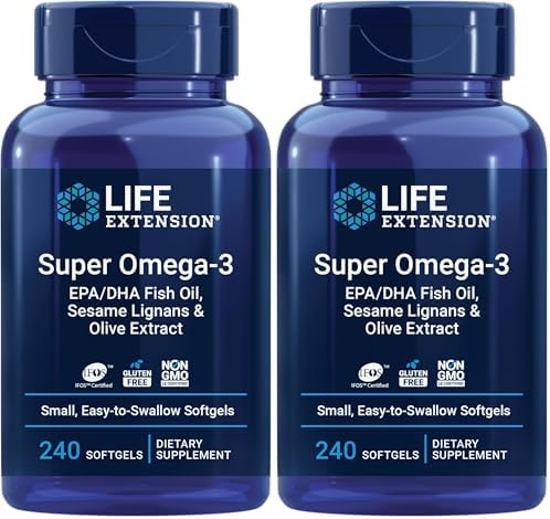 Life Extension Super Omega-3 EPA/DHA Fish Oil, Sesame Lignans & Olive Extract – Heart Health, Brain Health, Inflammation Health Support, Gluten-Free, Easy to Swallow, Non-GMO, 240 Softgels