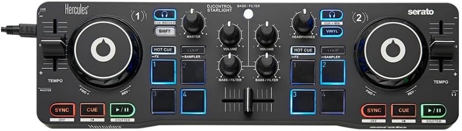 Hercules DJControl Starlight | Pocket USB DJ Controller with Serato DJ Lite, Touch-Sensitive Jog Wheels