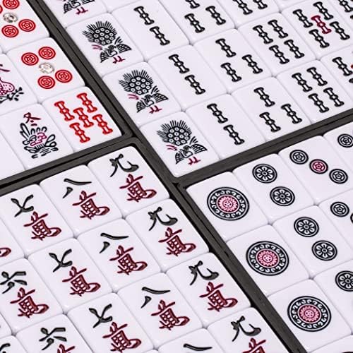 Yellow Mountain Imports Japanese Riichi Mahjong Set - White and Yellow Standard Size Tiles - with East Wind Tile and Black Vinyl Case