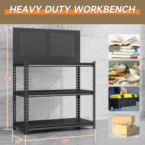 Workbench on Wheels, Adjustable Heavy Duty Work Table with Wheels, Heavy Duty Workstation, Metal Tool Work Bench for Garage Warehouse Workshop, 32" H x 18" D x 34" W