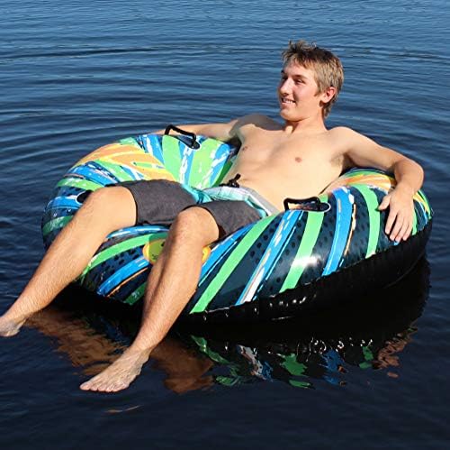 Flexible Flyer 56" Hurricane Snow Tube - 2-Person Round Inflatable Snow Sled and Water Pool Float for Year Round Fun - Double Sled with Handles for