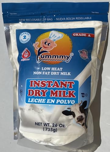 Yummmy Instant Nonfat 26 oz Powdered Dry Milk - Leche en Polvo, 26 oz, Grade A, Kosher Halal Certified, Product of USA
