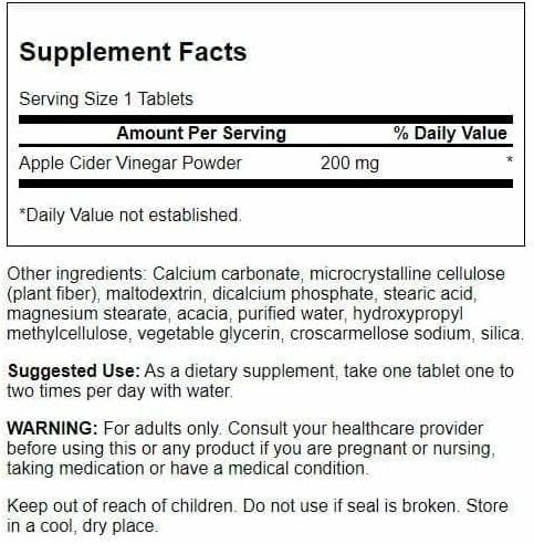 Swanson Double-Strength Apple Cider Vinegar 200 mg, 30 Tablets | Double-Strength Apple Cider Vinegar Acts as a High-Powered System Cleanser in Convenient, Travel-Friendly Tablets