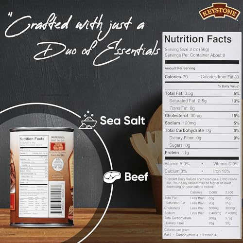 Keystone Meats All Natural Heat and Serve Ground Beef 14 Oz Fully Cooked Canned Meat Shelf Stable Emergency Survival Canned Food Ready to Eat No Preservatives Gluten Free Made in USA Pack of 2