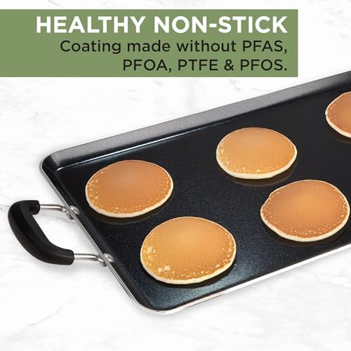 Ecolution Artistry Nonstick Square Griddle, Easy To Clean, Comfortable Handle, Even Heating, Dishwasher Safe Pots and Pans, 11-Inch, Black