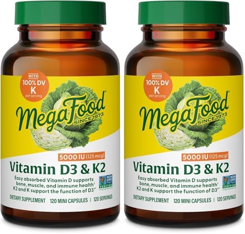 MegaFood Vitamin D3 & K2 5000 IU (125 mcg), 60 Mini Capsules