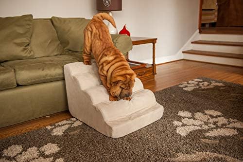 Snoozer Scalloped Dog Ramp, 14” Tall Foam Pet Stairs, 3 Steps, Red | Lightweight & portable foam dog stairs, Removable washable cover, Great for small, old, or injured pets up to 100lbs
