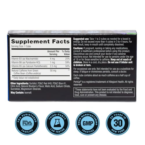 HealthA2Z® PerkUp® Energy Booster | Melt-in-mouth Cubes with 50 mg Natural Caffeine & B Vitamins for Energy