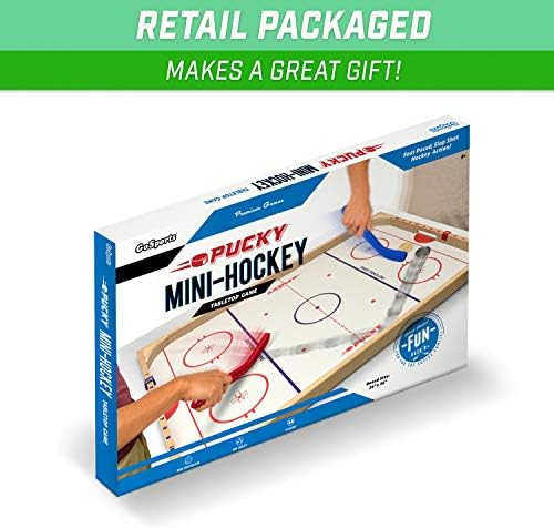 GoSports Hockey Ice Pucky Wooden Table Top Hockey Game for Kids & Adults - Includes 1 Game Board, 2 Hockey Sticks & 3 Pucks