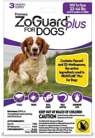 ZoGuard Plus Flea and Tick Prevention for Medium Dogs – Flea & Tick Prevention for Dogs 23-44lbs (3 Doses)