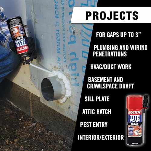 Loctite Tite Foam Big Gaps Spray Foam Sealant, 12 fl oz Can, 1 Pack - Polyurethane Expanding Insulation