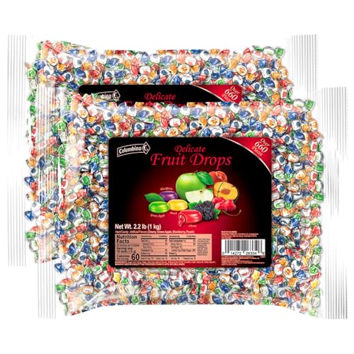 Colombina Delicate Fruit Drops, 4 Assorted Fruit Candy Flavors, Individually Wrapped, Ideal for Easter, Halloween, and Christmas, 2.2lbs (Pack of 1)