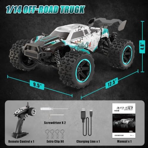 1:14 RC Cars for Adults & Teens, 50 KM/H 4WD Offroad Remote Control Car, 60 Mins Runtime