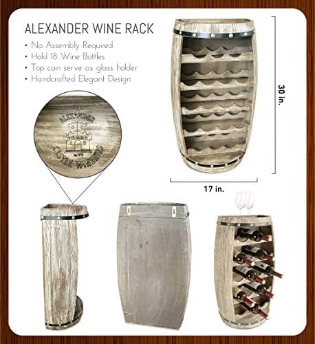 CoTa Global Alexander Wooden Barrel Wine Rack - 18 Bottles Wine Storage Rack, Wooden Rack Free Standing, Liquor Bar Shelf, Rustic Bottle Holder