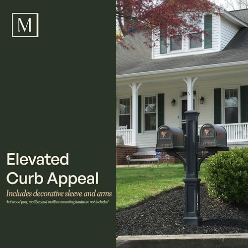 Mayne Newport Plus Double Mailbox Post for 2 Mailboxes, Black | Holds 2 post-mount mailboxes, Weather & fade resistant, All season, 15-year warranty