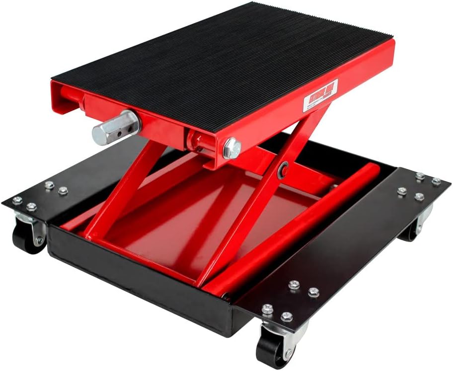 Extreme Max 5001.5059 Wide Motorcycle Scissor Jack with Dolly - 1100 lbs.