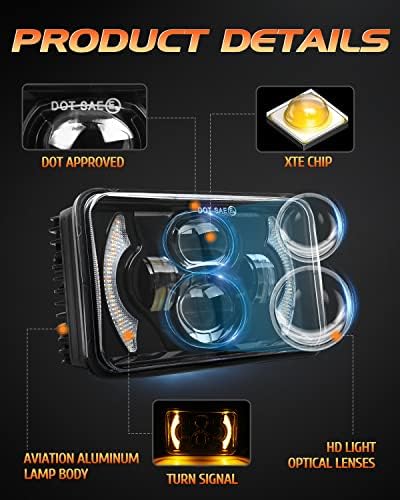 CO LIGHT 2PCS 7x6 5x7 LED Headlights, Angel Eyes Cool Halo, White & Amber DRL with Turn Signal