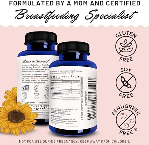 Legendairy Milk Sunflower Lecithin 1200mg, Lactation Support, Sunflower Lecithin Supplement for Clogged Milk Ducts, Made in USA