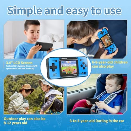 Handheld Game for Kids -Preloaded 220 Retro Video Games, Portable Gaming Player with Rechargeable Battery 3.0" LCD Screen, Mini Arcade Electronic Toy Gifts for Boys Girls (Blue)