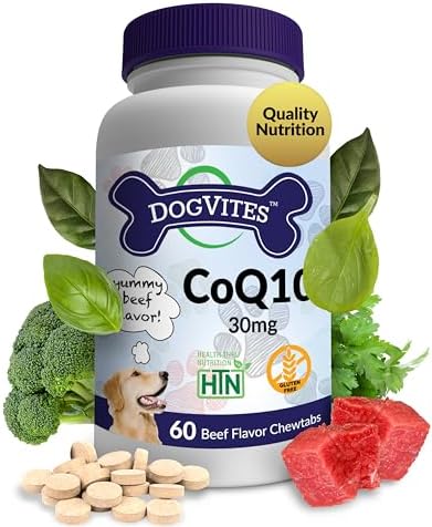 Health Thru Nutrition Dog-Vites CoQ10 for Dogs, 60 Beef-Flavored Chewable Tablets