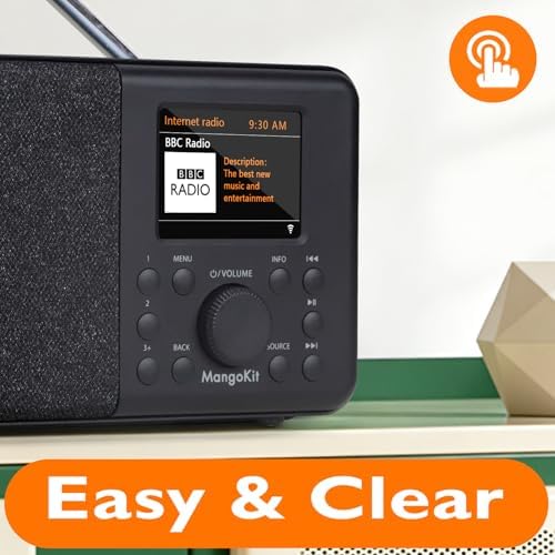 SR10 WiFi Radio, Bluetooth, FM & Internet, Walnut | 60 presets, dual alarms, colour display, OKTIV App control, podcast player, mains or AA battery, headphone jack, compact