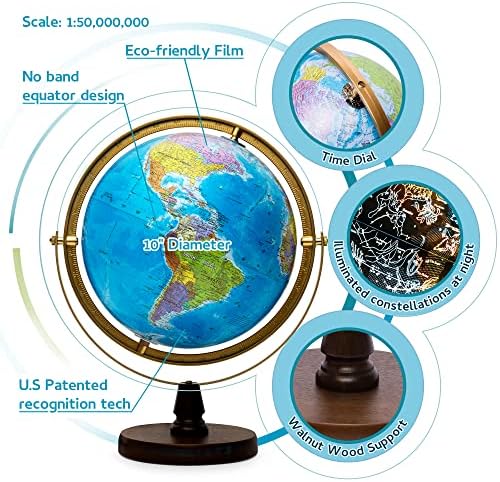 with Interactive APP & LED Illuminated Constellations at Night, US-Patented STEM education 10" World Globe with Detailed map
