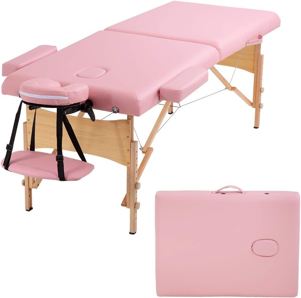 BestMassage | Portable Massage Table | 24" Wide, Black PU Leather | Lightweight, 2-Fold Massage Table with Height Adjustment, 450lbs Capacity, Carry Bag | For Massage, Facial, Tattoo, Home, Spa