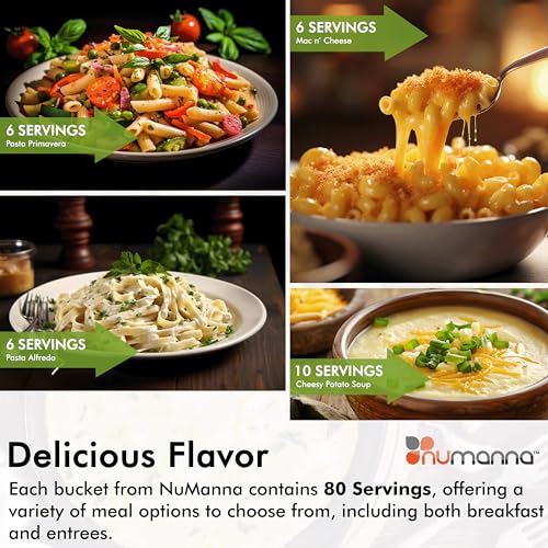 Numanna Grab-n-Go Bucket 80 Servings, 12 lbs | Freeze-Dried Premade Meals | 25+ Year Shelf Life | Non-Perishable, Ready-to-Eat Breakfast & Dinner Everyday Meals | Emergency & Survival Food Kit | Made in USA
