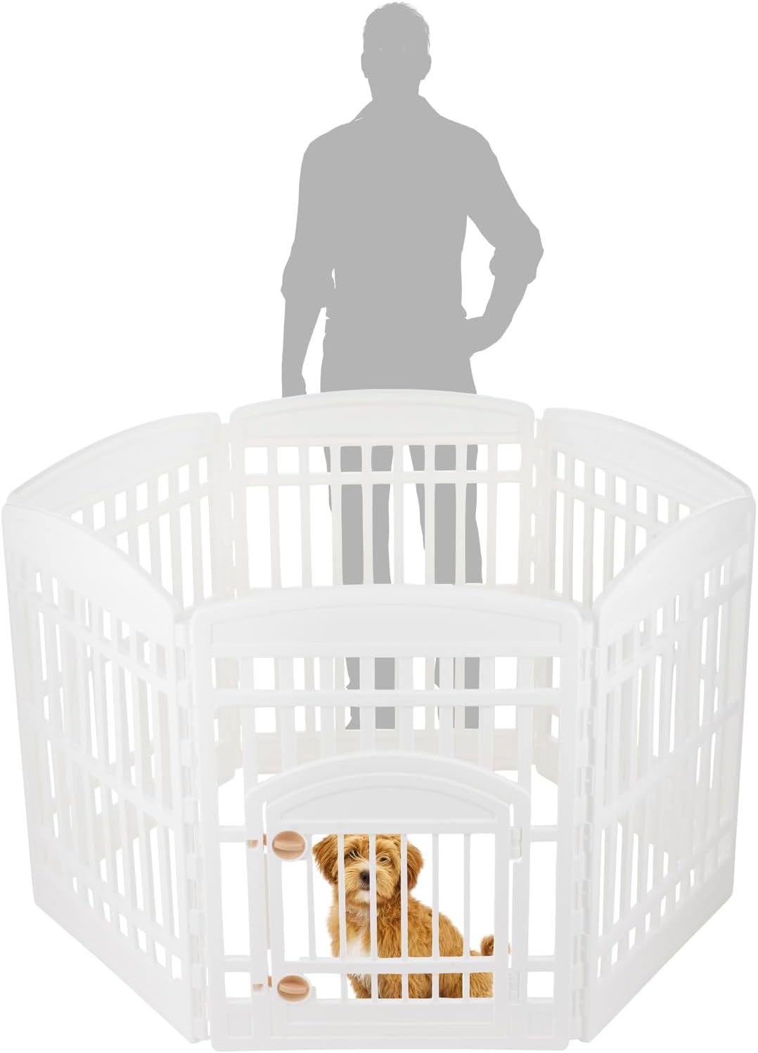 IRIS USA 4-Panel Dog Playpen, Pet Enclosure, Black | Pet Containment, Configurable Layout, Multi-Shape Setup, Custom Pen Configuration, Stable Non-Tip Base, Tool-Free Assembly