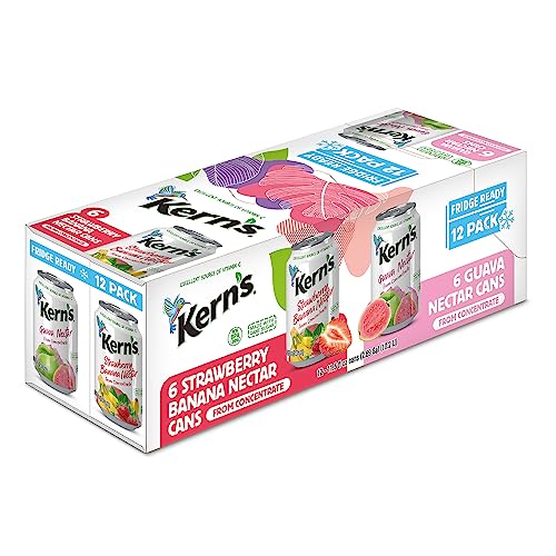 Kern’s Tropical Fruit Nectar Juice Variety Pack - Mango Nectar & Peach Juice - Made from Fruit Puree for Smoothie Mix, Cocktail Mixers & Kids Drinks - 11.5oz, 12 Pack Canned Drinks