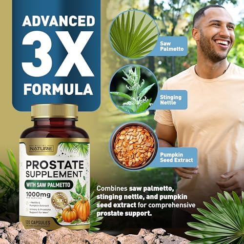 Built by Nature Prostate Supplement for Men, 120 Capsules Saw Palmetto, Advanced 3X Formula, Stinging Nettle and Pumpkin Seed Extract