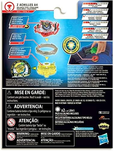 Beyblade Burst Slingshock Rip Fire Starter Pack Z Achilles A4: Battling Light-Up Top with Right/Left-Spin Launcher, Age 8+