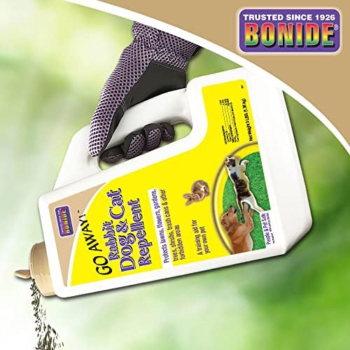 Bonide Go Away! Rabbit, Dog, & Cat Repellent Granules, 3 lbs Ready-to-Use, Keep Dogs off Lawn, Garden, Mulch & Flower Beds | Ready-to-Use, Keep Dogs off Lawn, Garden, Mulch & Flower Beds
