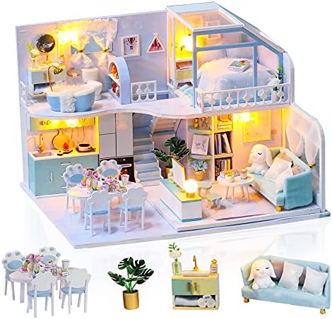 GuDoQi DIY Miniature Dollhouse Kit with Furniture, Tiny House kit 1:24 Scale, Need to Assemble Around 30 Hours