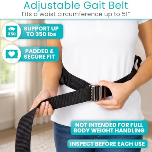 Vive Gait Belt (350lbs) Transfer Belt with Handles - Medical Nursing Safety Patient Assist - Bariatric, Elderly, Handicap