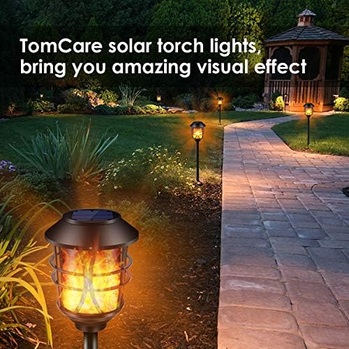 TomCare Solar Lights Outdoor Metal Flickering Flame Torch Lights, 4 Pack | Realistic Flame Effect, Heavy Duty, Charges in 6-8 Hours