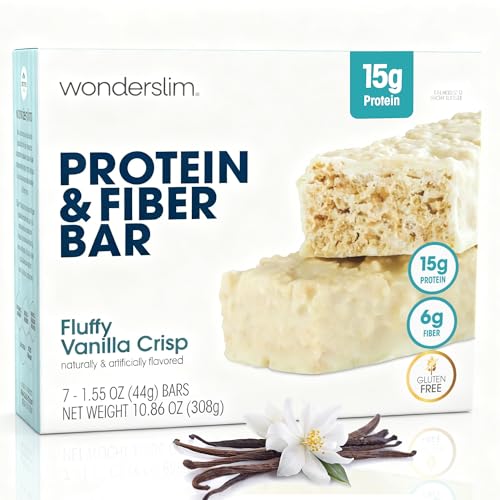 Wonderslim High Fiber Protein Bars, Low Calorie Snack – Fluffy Nutter, 7ct | 15g Protein, 7g Fiber – Gluten-Free, Low Sugar, Protein Snack Bars for Hunger & Craving Control, Weight Management Support