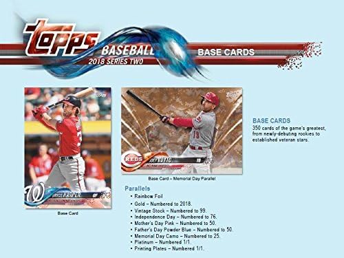 2018 Topps Baseball Series #2 Unopened Blaster Box with 10 Packs and One Exclusive Independence Day Commemorative Flag Patch Card and Possible