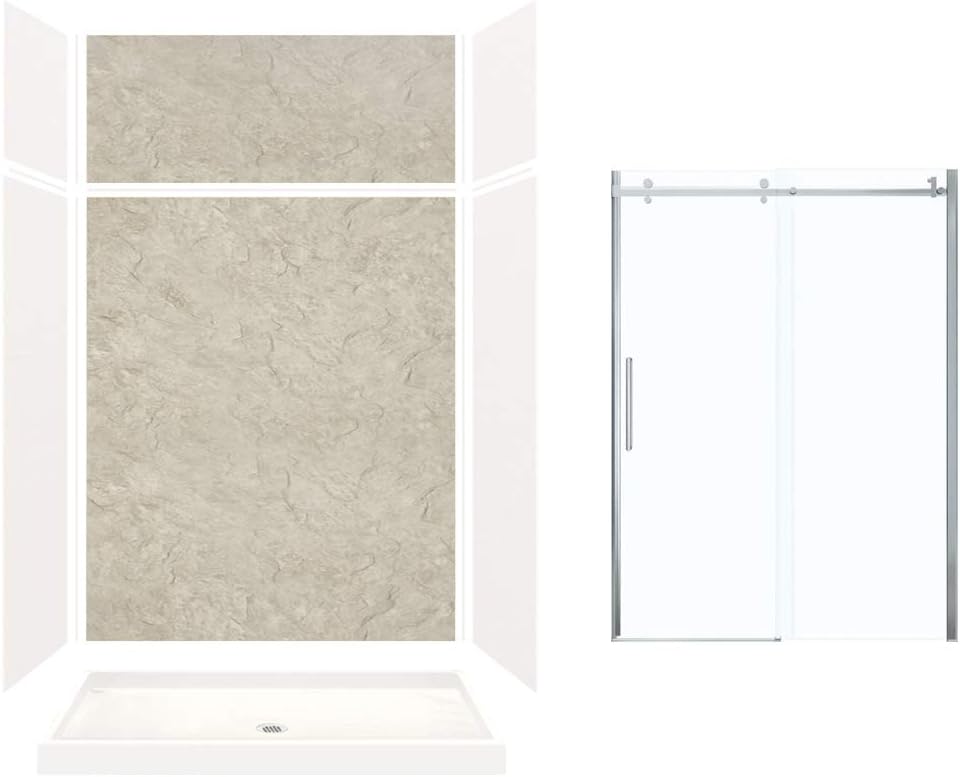 Transolid KSX603296-8997SC-3144 Expressions 32-in x 60-in x 96-in Alcove Shower Kit with Extension and Door, White/Sea Fog and Silver