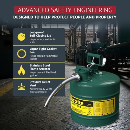 Justrite Type II Green Safety Can for Oil, Galvanized Steel, FM Approved
