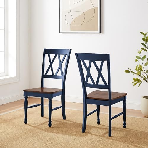 Crosley Furniture Shelby Traditional Wood X-Back Dining Room Chairs Set of 2, Kitchen Chair, Distressed White