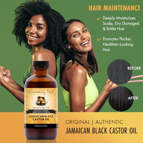 Sunny Isle Jamaican Black Castor Oil 4oz, Original, Authentic | Moisturizing JBCO for Hair Growth, Scalp Care, Edges, Eyebrows & Eyelashes, Conditioning for Dry Skin, Unscented