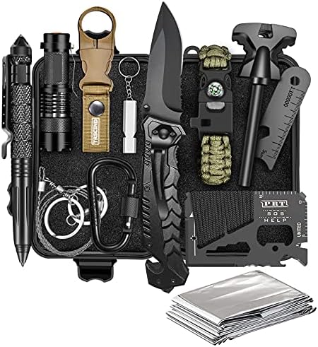 Survival Kit 14 in 1, Gifts for Men Dad Husband, Emergency Survival Gear and Equipment, Anniversary Birthday Gifts for Him Boyfriend, Hunting Fishing Camping Accessories