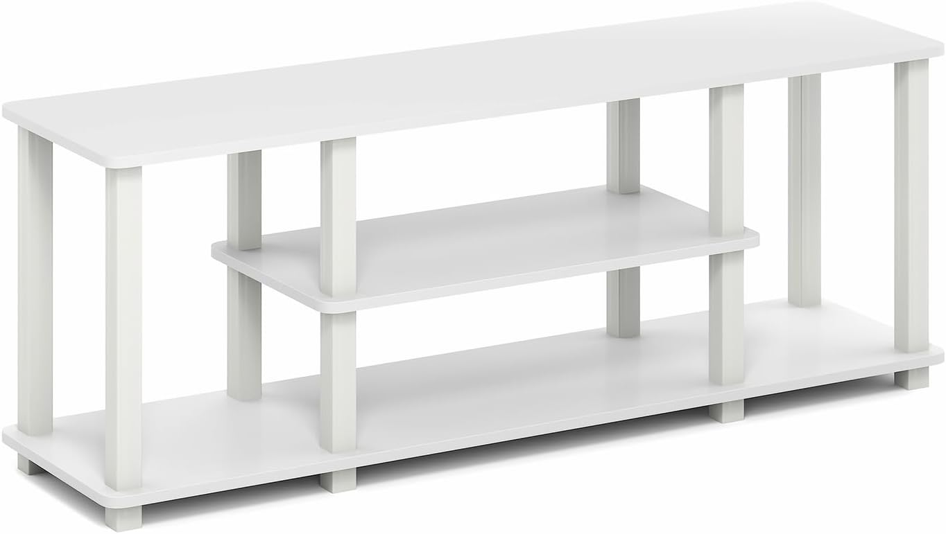 Furinno Turn-N-Tube No Tools 3D 3-Tier Entertainment TV Stand up to 50 inch TV, Round Tubes, French Oak Grey/Black | for TV up to 50 Inch, Open Frame Rectangular Entertainment Center with Storage Shelf, TV Console, for Living Room, Bedroom