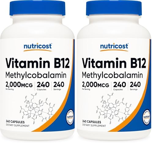 Nutricost Vitamin B12 (Methylcobalamin) 2000mcg, 240 Capsules, Gluten Free | Vegetarian Caps, GMO-Free, B12 Supplement