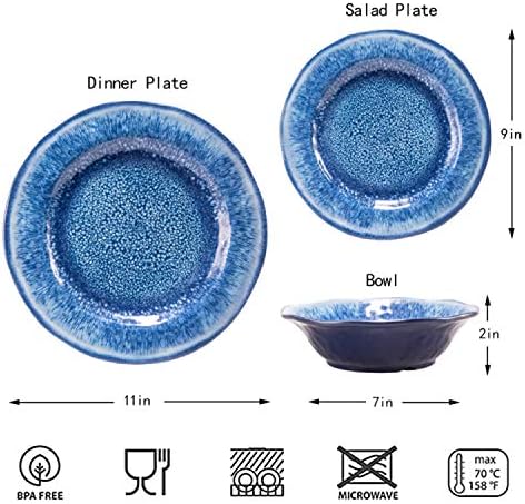 12 Pcs Blue Melamine Dinnerware Set, Shatterproof and Dishwasher Safe, Ideal for Indoor and Outdoor Use