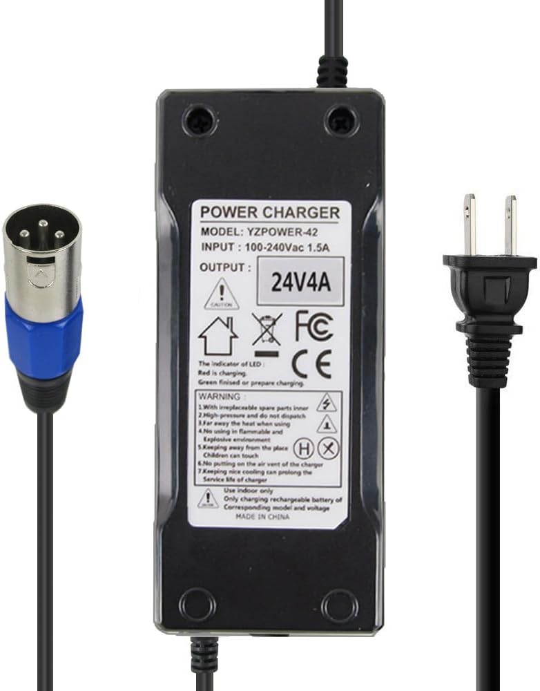 24V 4A Battery Charger for Jazzy,Go-Go Pride Ezip 400 500 650 750 900 Mountain Trailz IZIP I25 IZIP I300 IZIP I350 IZIP I500 Mpv5 Mpv4 Pronto m41
