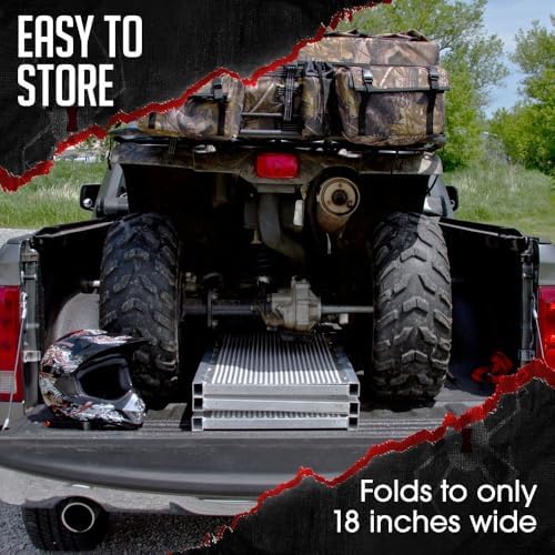 Black Widow 6ft 5in Aluminum Folding ATV Loading Ramp, 1500 lb Capacity | Load four-wheelers into trailer, folds into thirds for storage, safety straps included