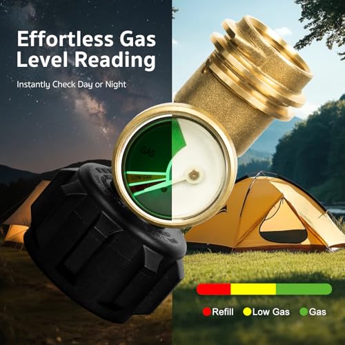 GASPRO Universal Propane Tank Gauge, Fits for 5-100lb Propane Tank Cylinder, Propane Adapter with POL Connection for RV, Camper, Gas Grill, Fire Pit